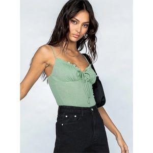 Princess Polly Lilith Bodysuit Green Ruffle Ruched Tie Spaghetti Straps Size 4
